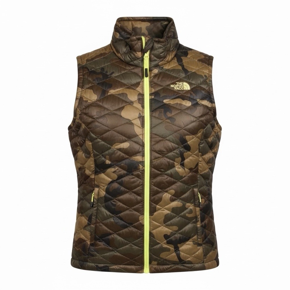 The North Face Womens S Camo Print Insulated Puffer Thermoball Vest Pockets